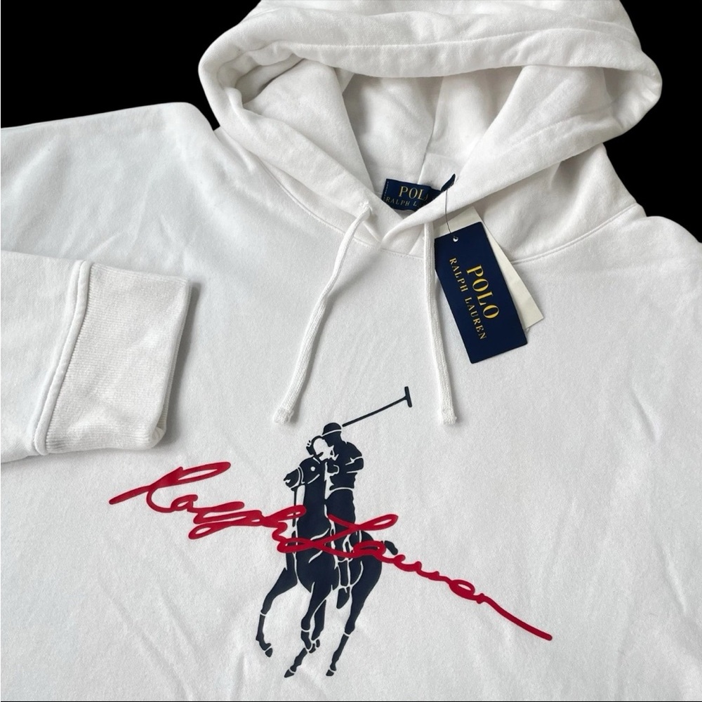 Polo Ralph Lauren White Hoodie Big Pony RALPH LAUREN Script Size 4XB $168